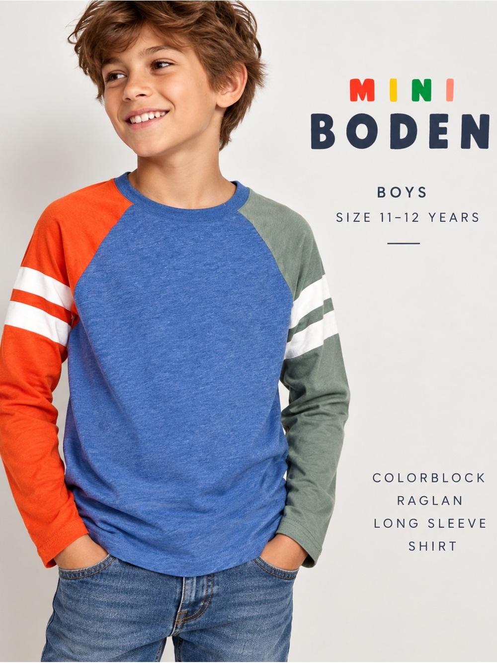 Mini Boden Boys 11-12 Colorblock Raglan - NWT